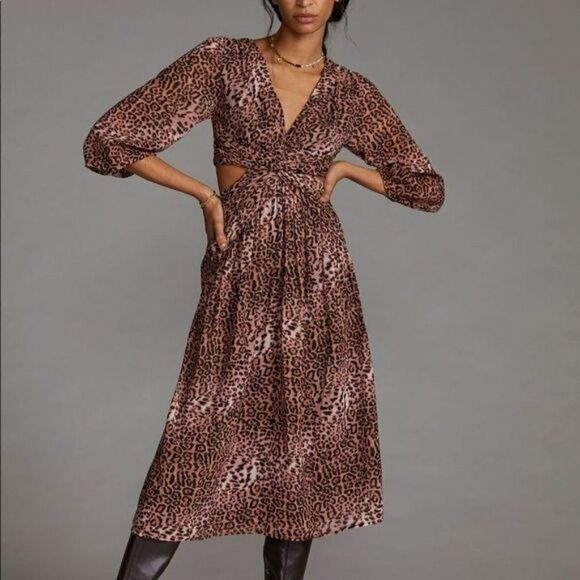 Anthropologie Dresses & Skirts - Anthropologie Ranna Gill Motif Leopard Print Cutout Midi Dress sz S NWT